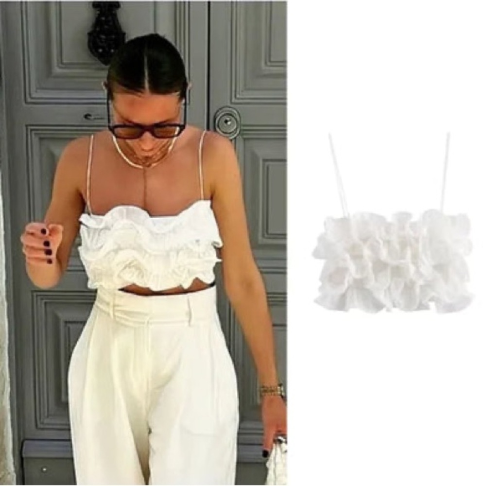 Elegant White Ruffle Crop Top